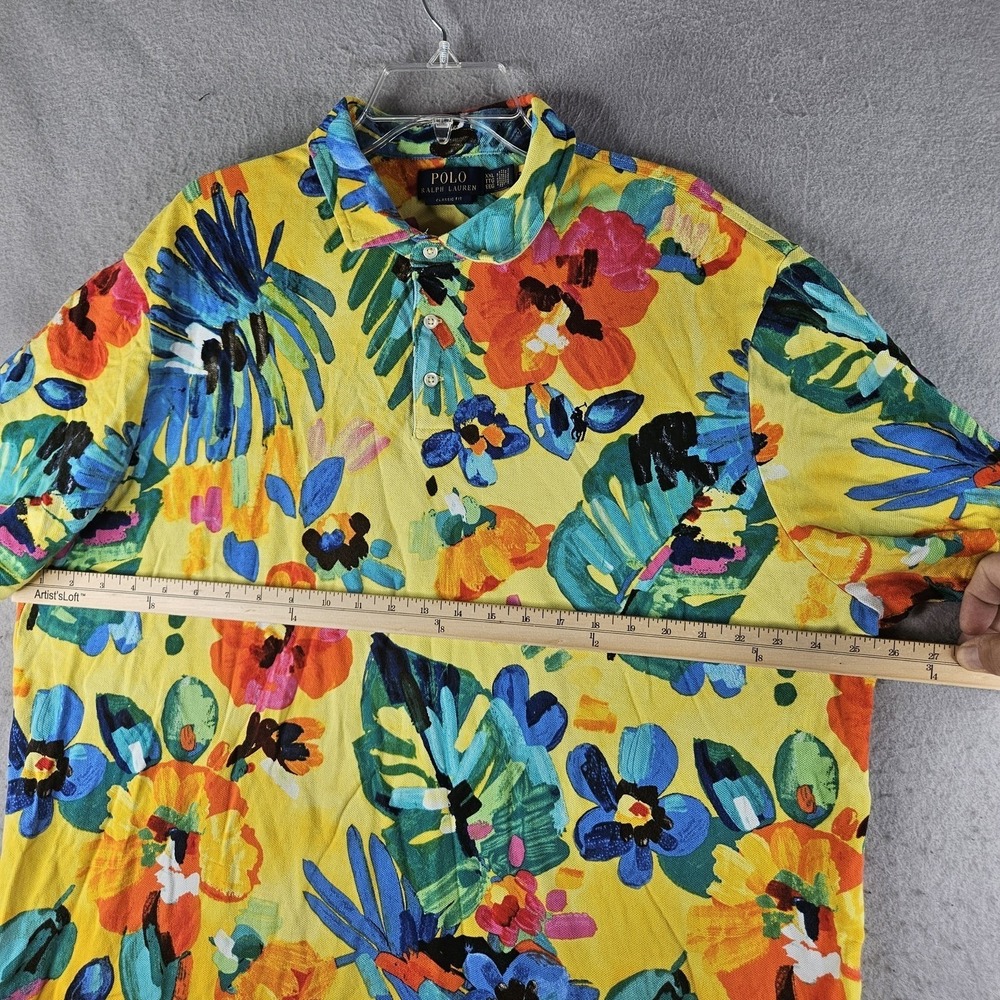 Polo Ralph Lauren Polo Shirt Mens 2XL Yellow Floral Tropical Hawaiian Print - Picture 3 of 10